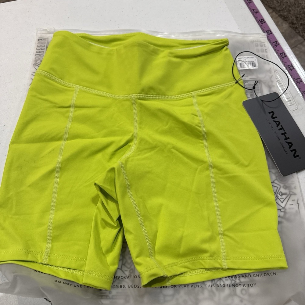 NATHAN Interval 6" Inseam Bike Shorts Womens Lime Green Sz XS‎